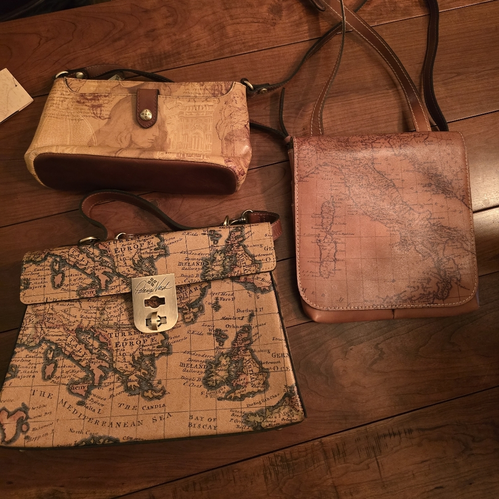 3 Patricia Nash Vintage Map Print Leather Bags